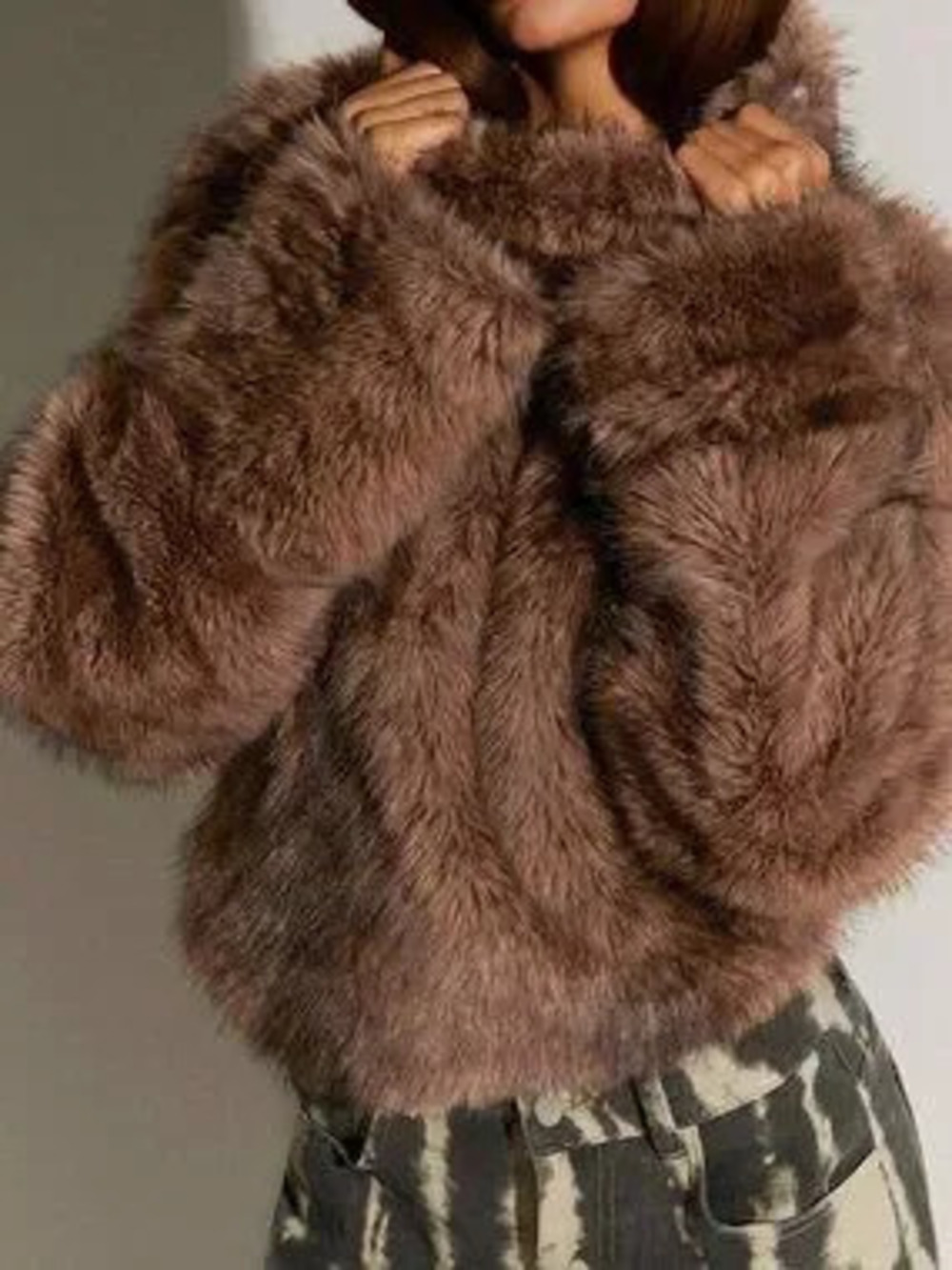 Brown Casual Women's Faux Fur Regular Jacket